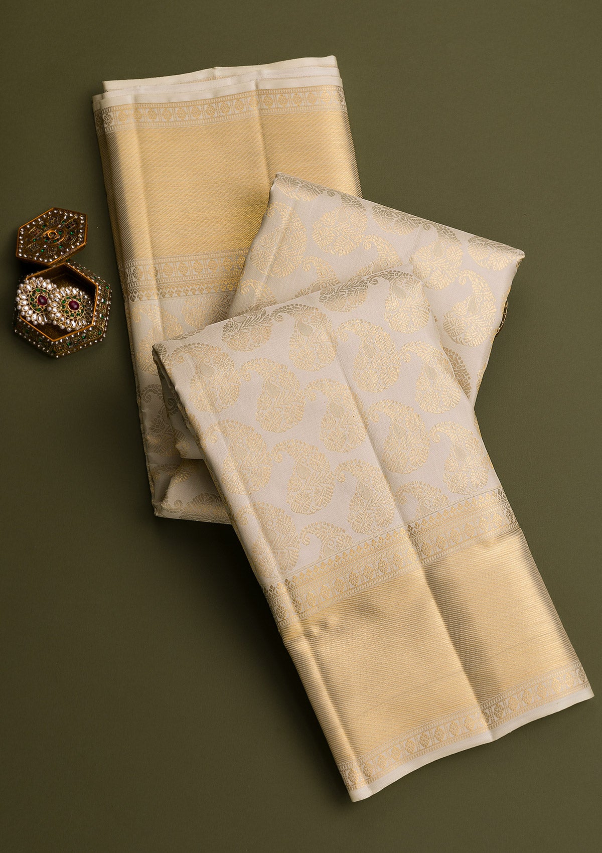 Off White Gold Zariwork Pure Silk Saree