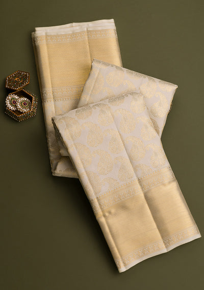 Off White Gold Zariwork Pure Silk Saree