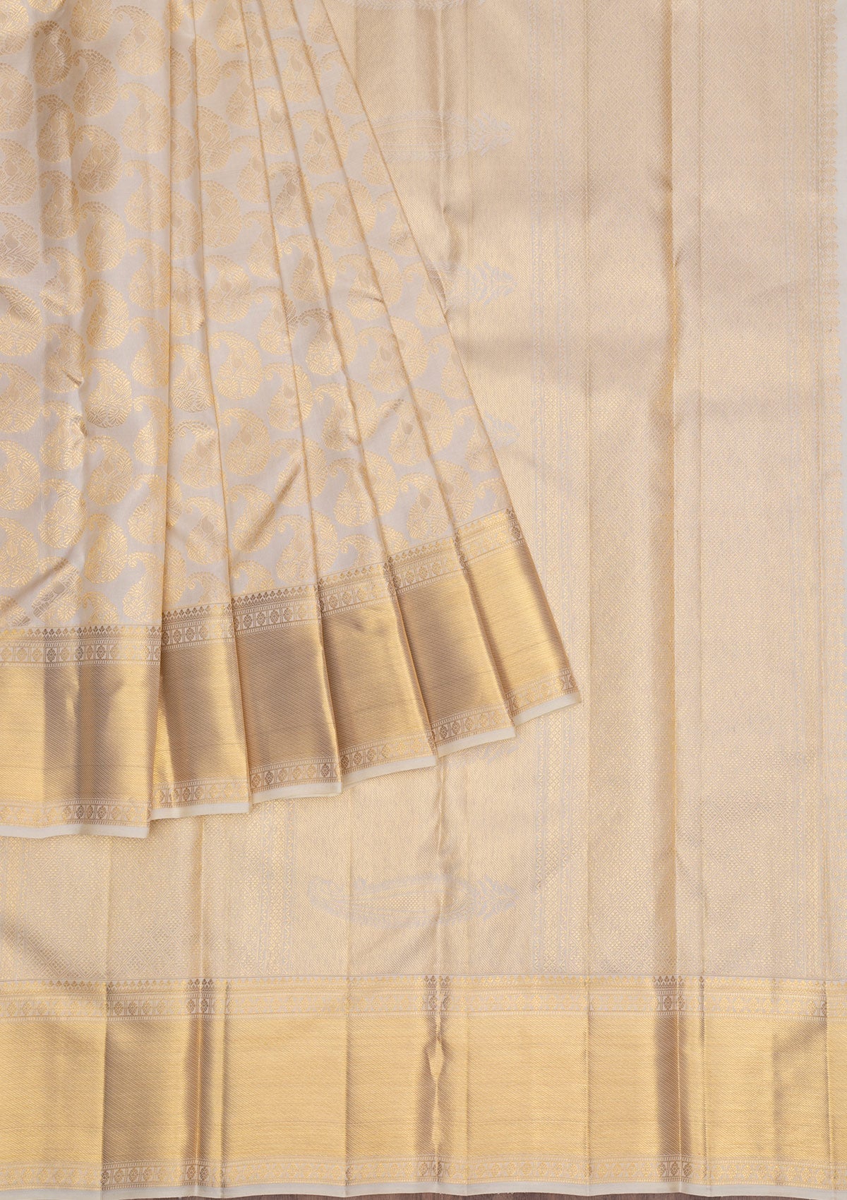 Off White Gold Zariwork Pure Silk Saree