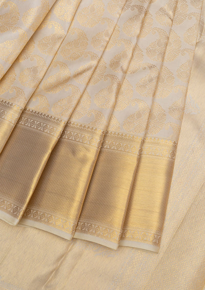 Off White Gold Zariwork Pure Silk Saree