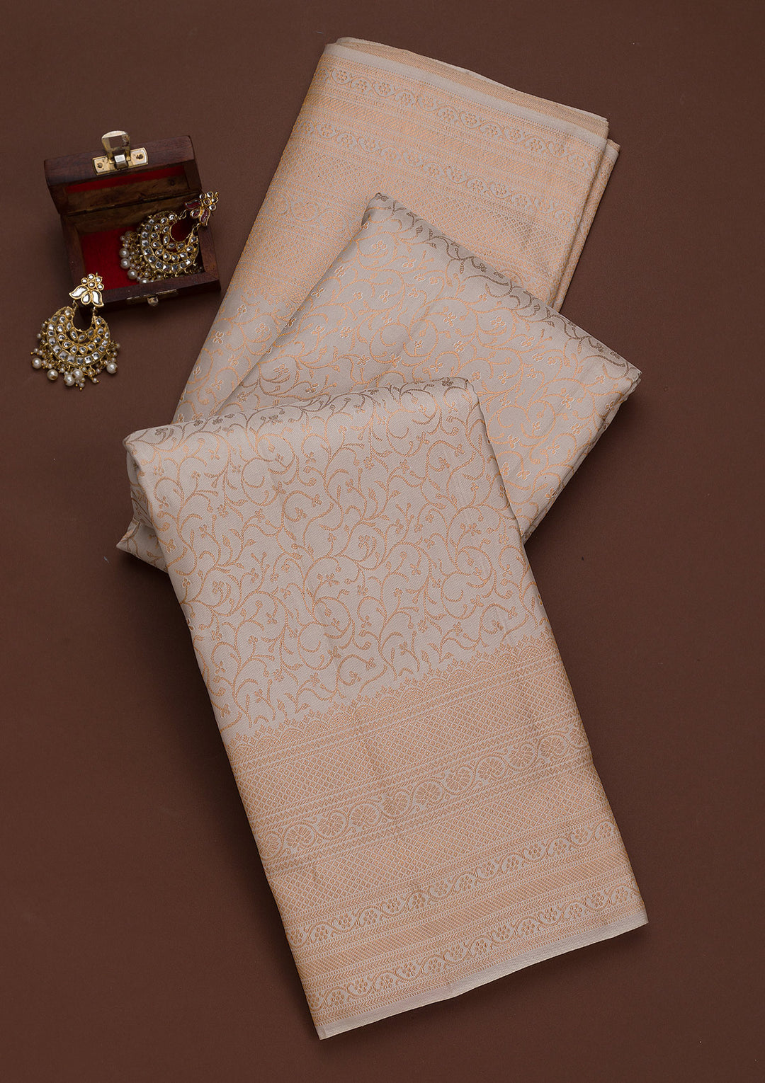 Off White Zariwork Pure Silk Saree