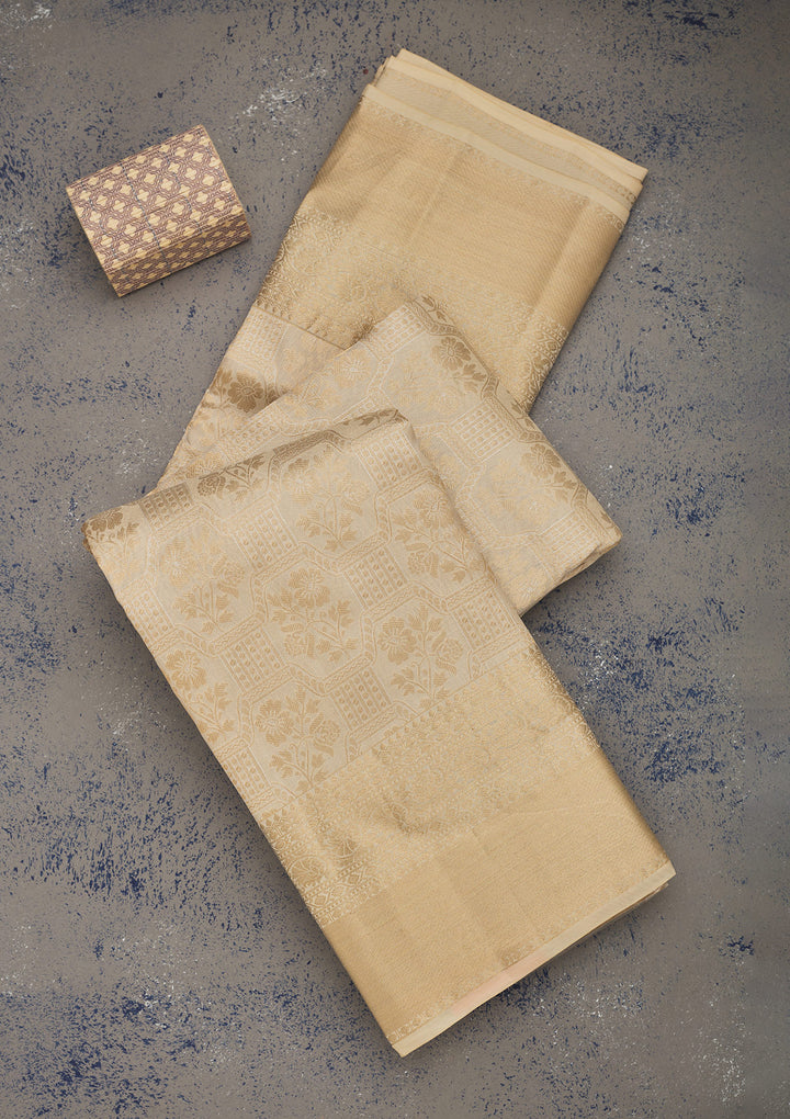 Off White Zariwork Pure Silk Saree