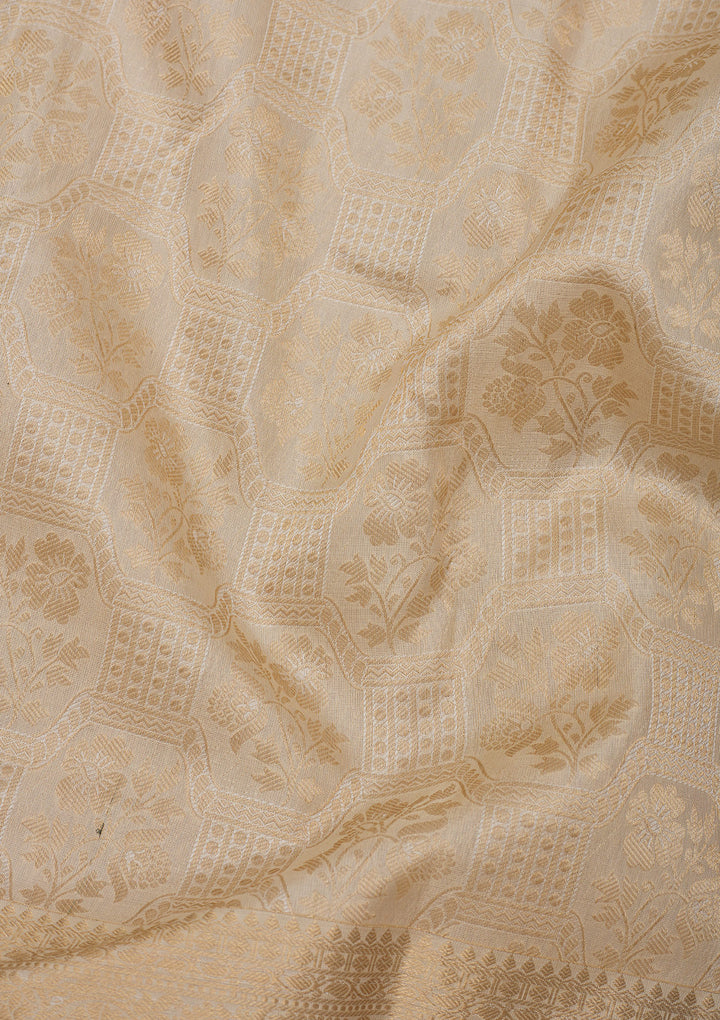 Off White Zariwork Pure Silk Saree