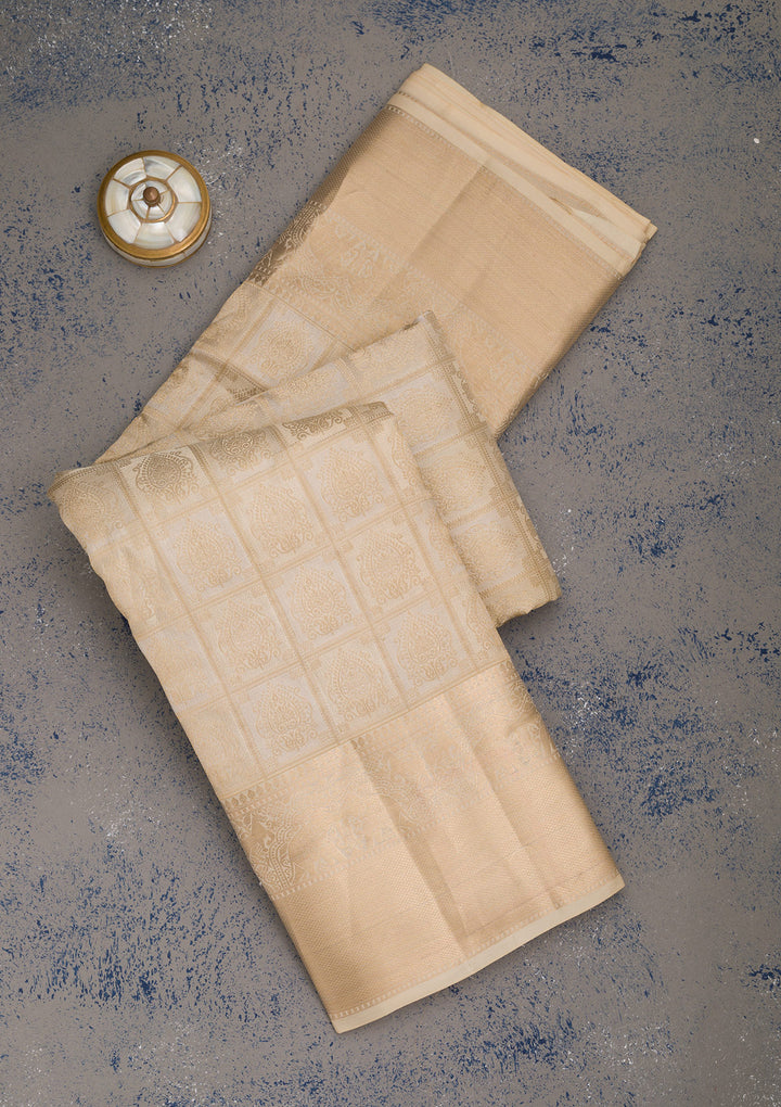 Off White Zariwork Pure Silk Saree