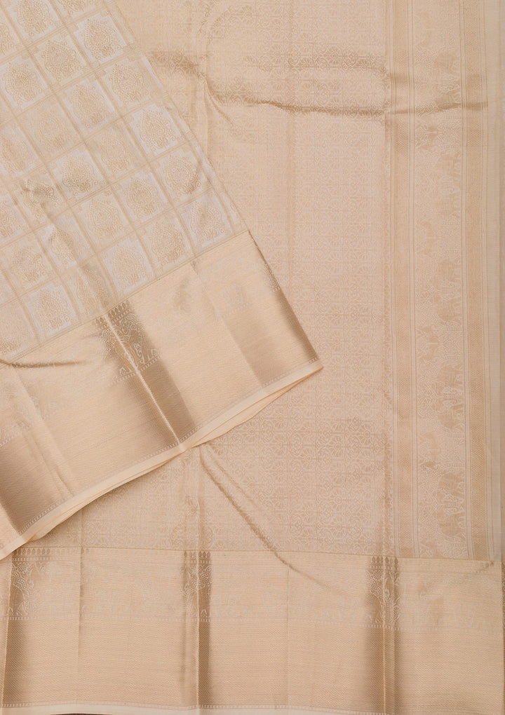 Off White Zariwork Pure Silk Saree