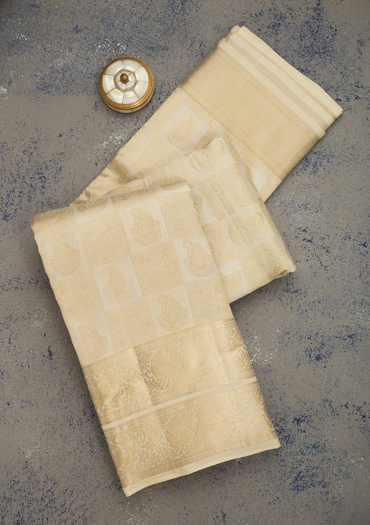 Off White Zariwork Pure Silk Saree