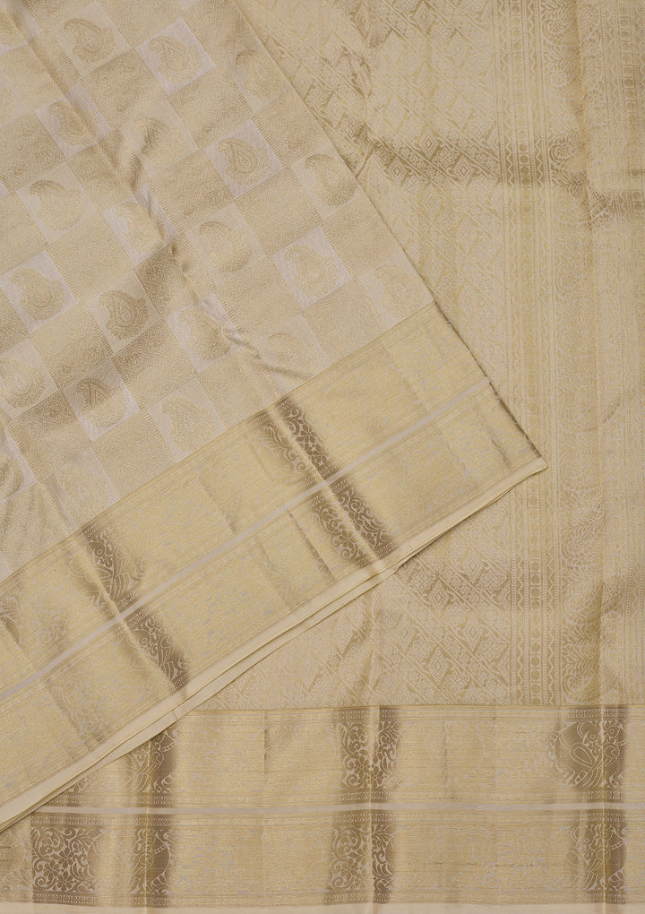 Off White Zariwork Pure Silk Saree