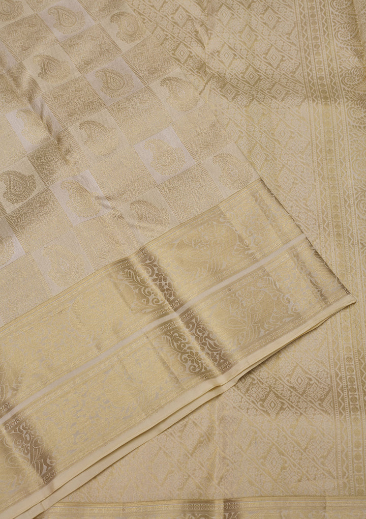 Off White Zariwork Pure Silk Saree