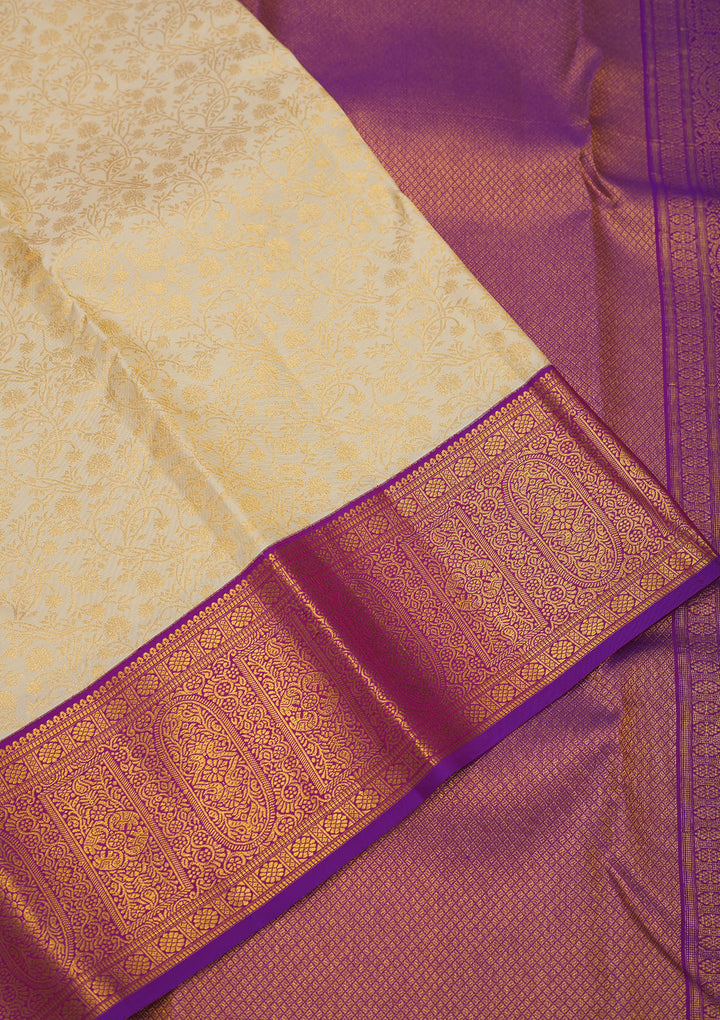 Off White Zariwork Pure Silk Saree