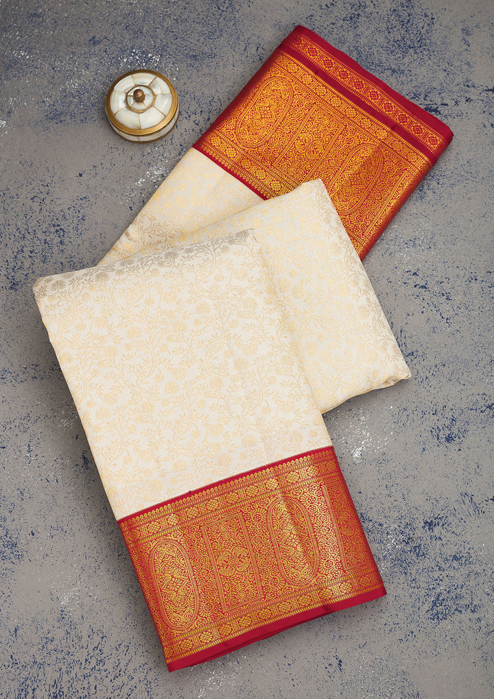 Off White Zariwork Pure Silk Saree