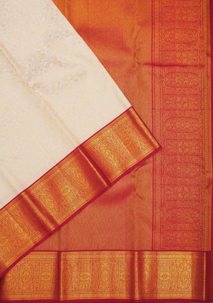 Off White Zariwork Pure Silk Saree