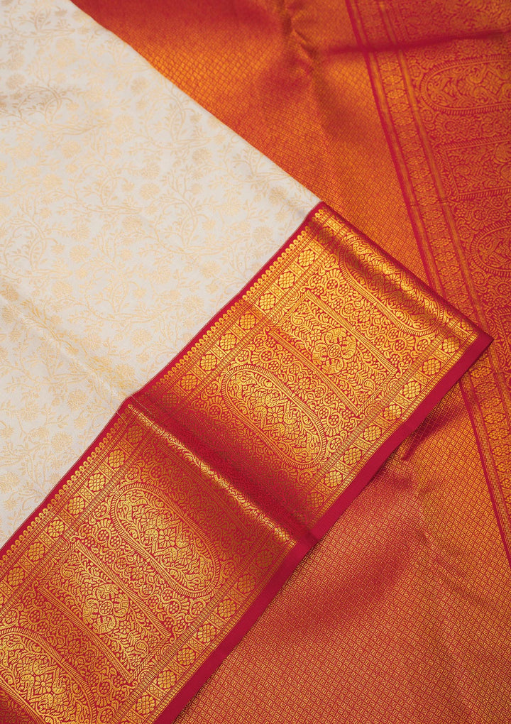 Off White Zariwork Pure Silk Saree