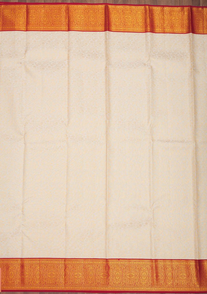 Off White Zariwork Pure Silk Saree