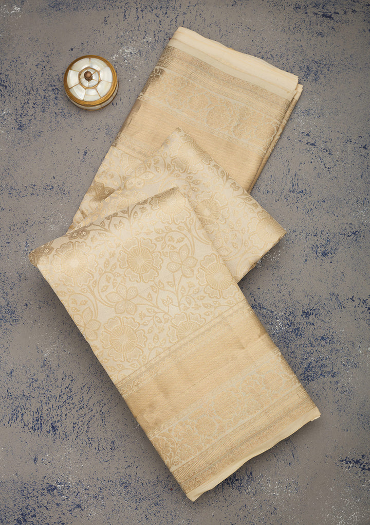 Off White Zariwork Pure Silk Saree