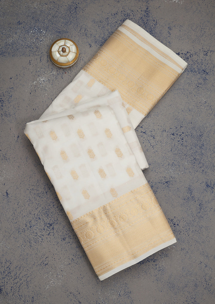 Off White Zariwork Pure Silk Saree
