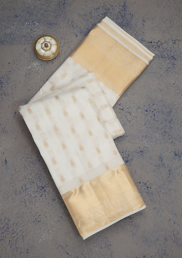 Off White Zariwork Pure Silk Saree