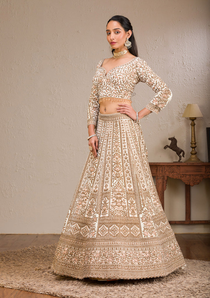 Off White Zariwork Velvet Readymade Lehenga