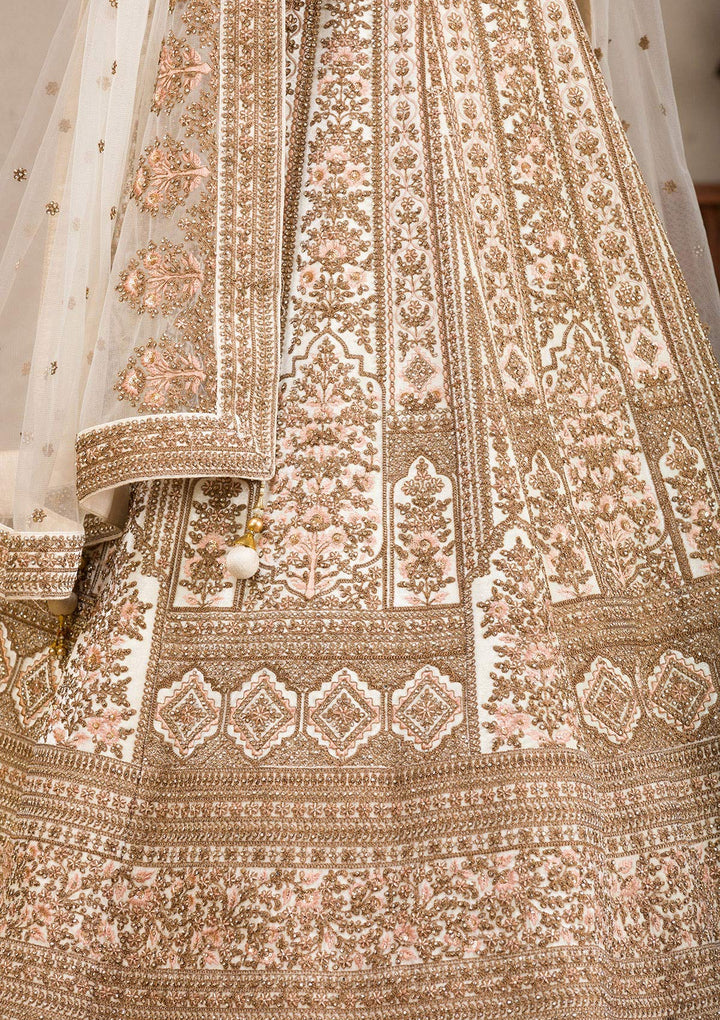 Off White Zariwork Velvet Readymade Lehenga