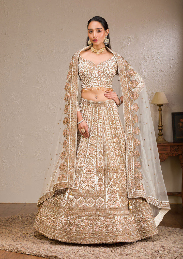 Off White Zariwork Velvet Readymade Lehenga