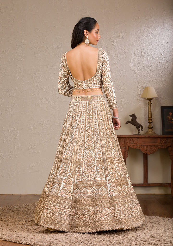 Off White Zariwork Velvet Readymade Lehenga