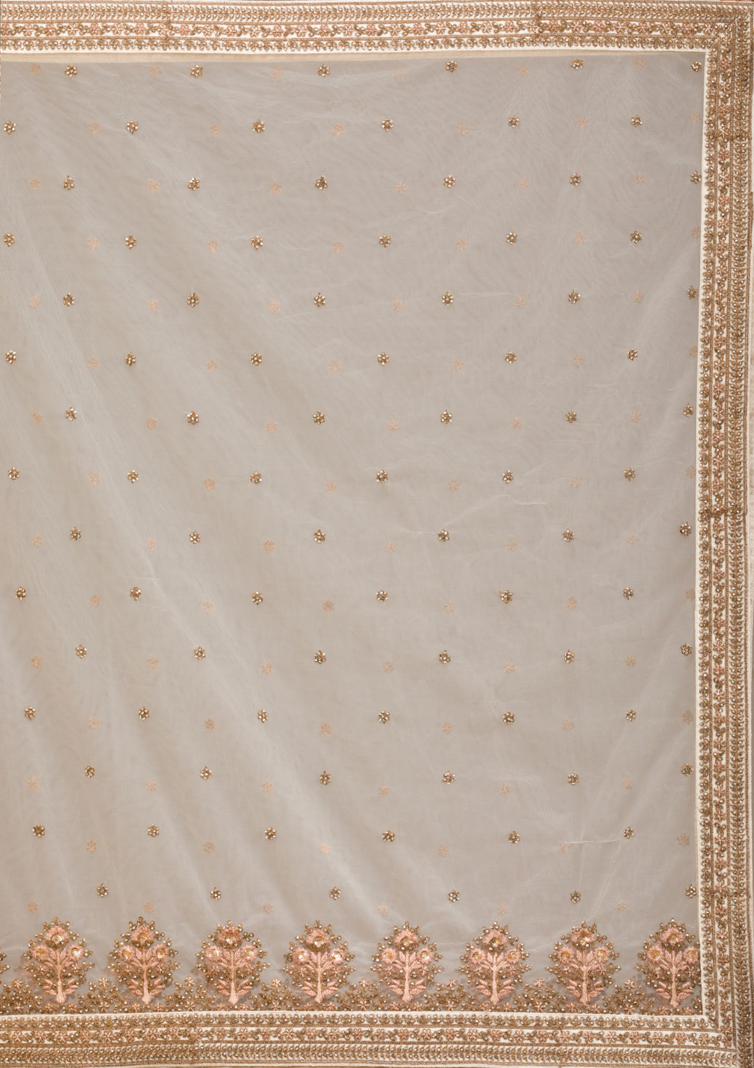 Off White Zariwork Velvet Readymade Lehenga