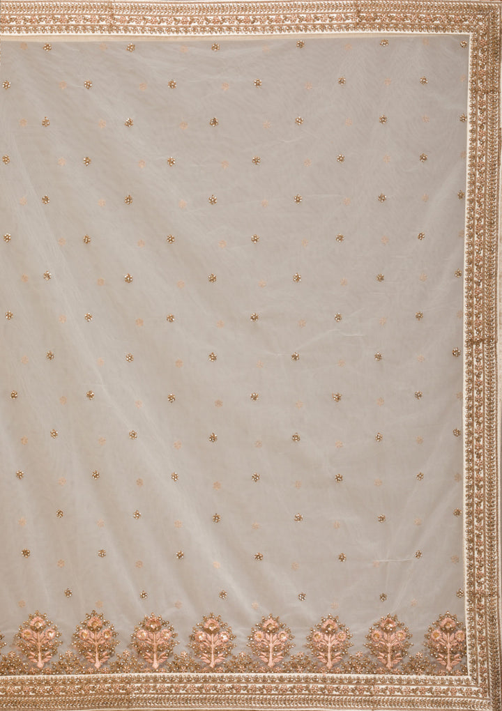 Off White Zariwork Velvet Readymade Lehenga