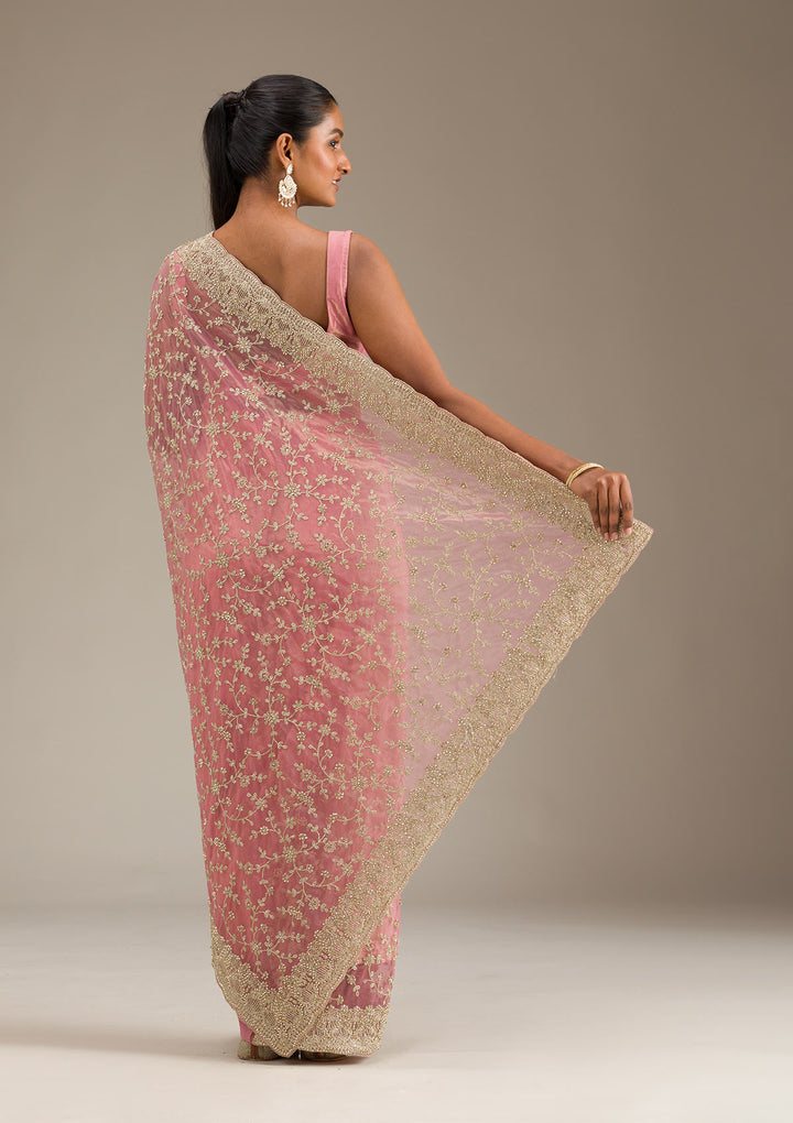 Onion Pink Sequins Tissue Saree