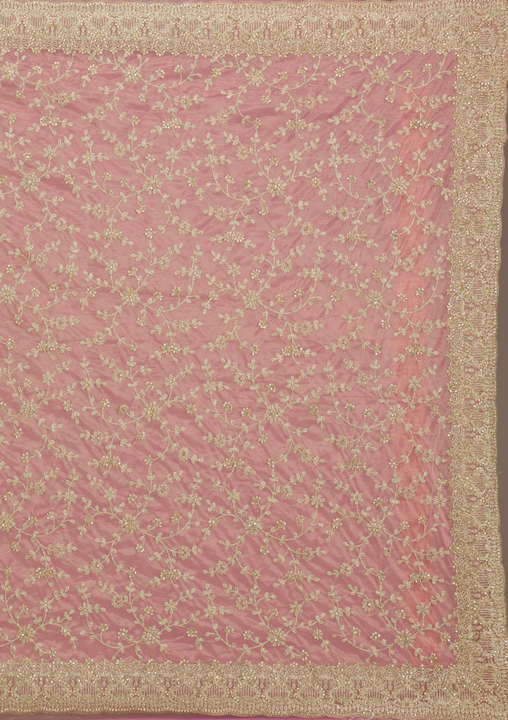 Onion Pink Sequins Tissue Saree
