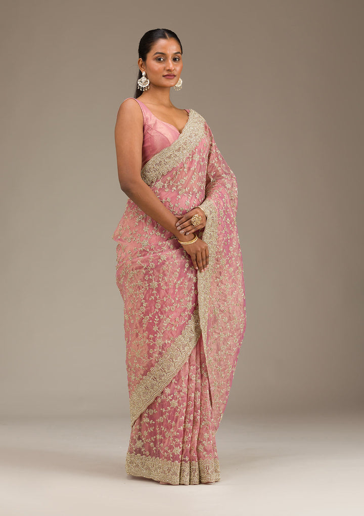 Onion Pink Sequins Tissue Saree