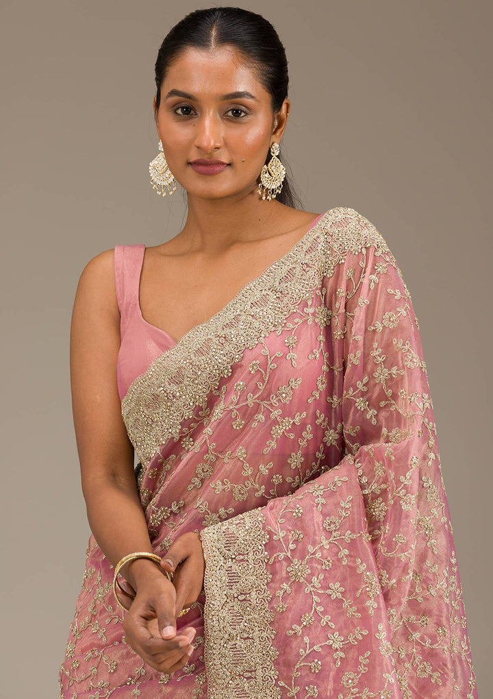 Onion Pink Sequins Tissue Saree