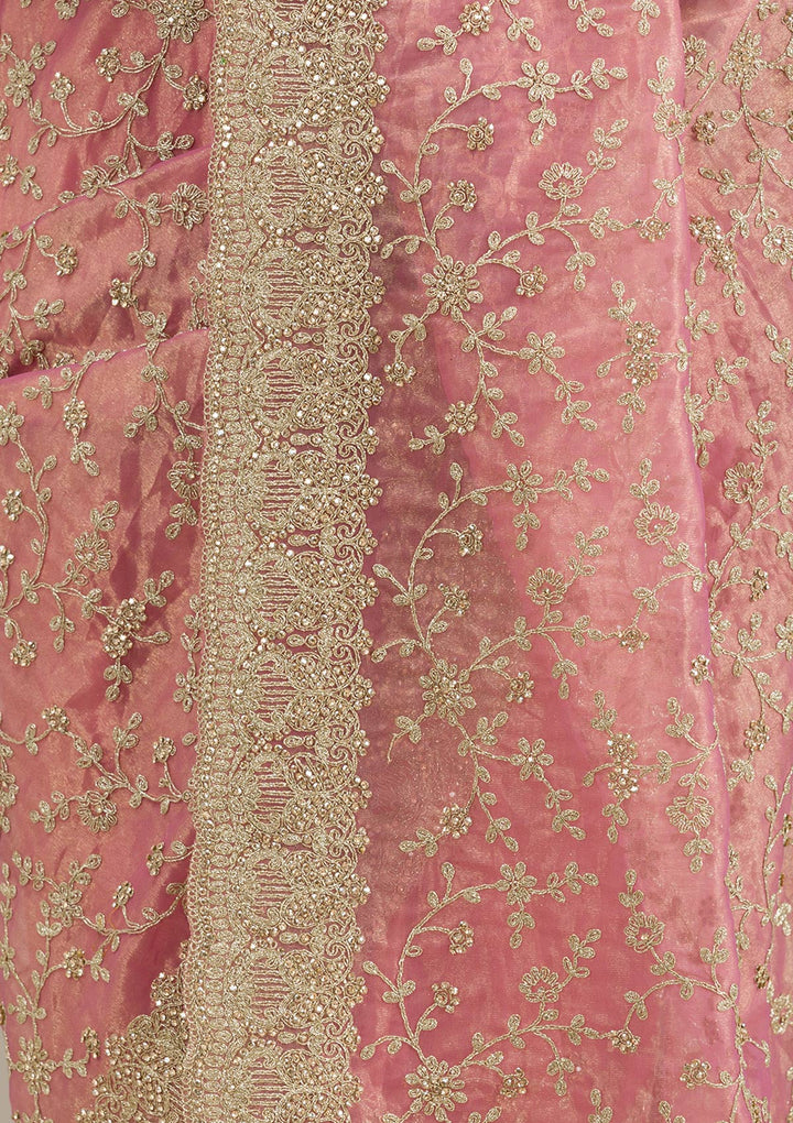 Onion Pink Sequins Tissue Saree