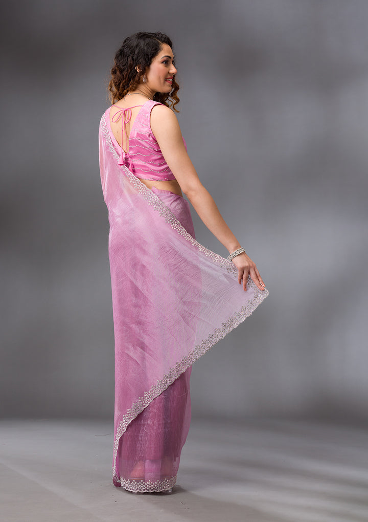 Onion Pink Stonework Tissue Saree