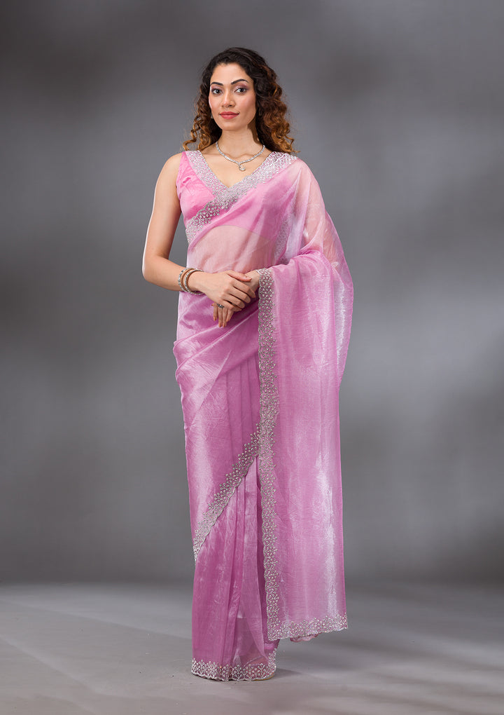 Onion Pink Stonework Tissue Saree