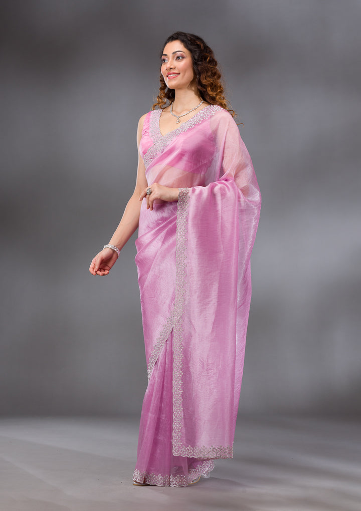 Onion Pink Stonework Tissue Saree