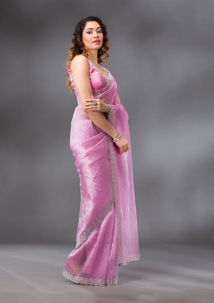 Onion Pink Stonework Tissue Saree