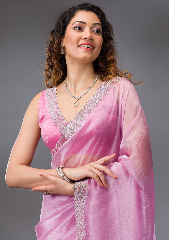 Onion Pink Stonework Tissue Saree
