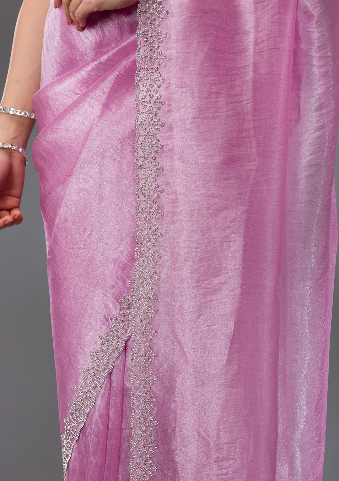 Onion Pink Stonework Tissue Saree