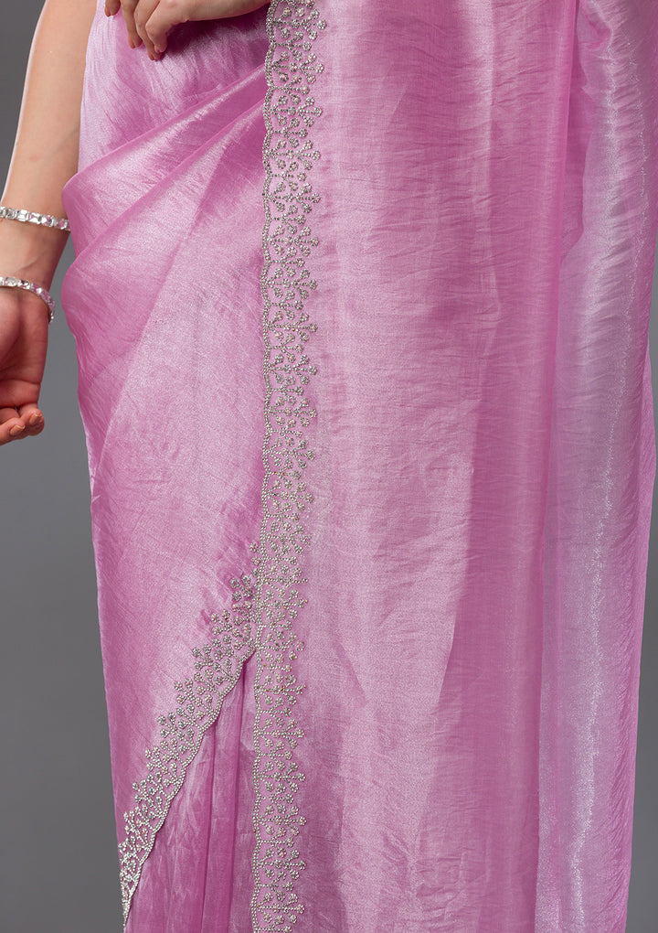 Onion Pink Stonework Tissue Saree