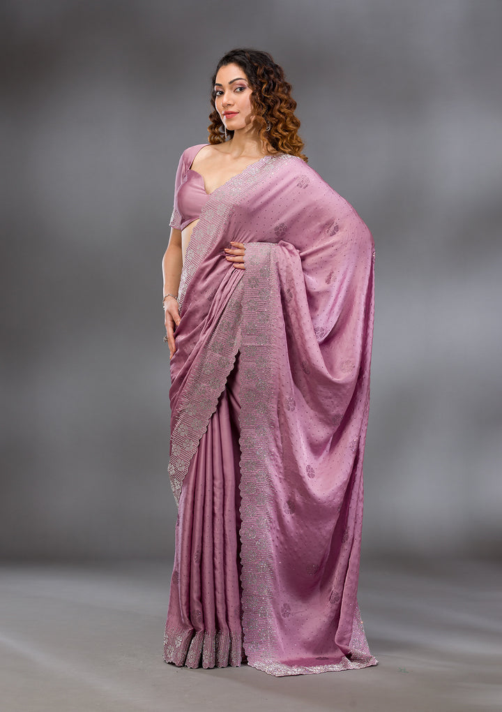 Onion Pink Swarovski Satin Saree