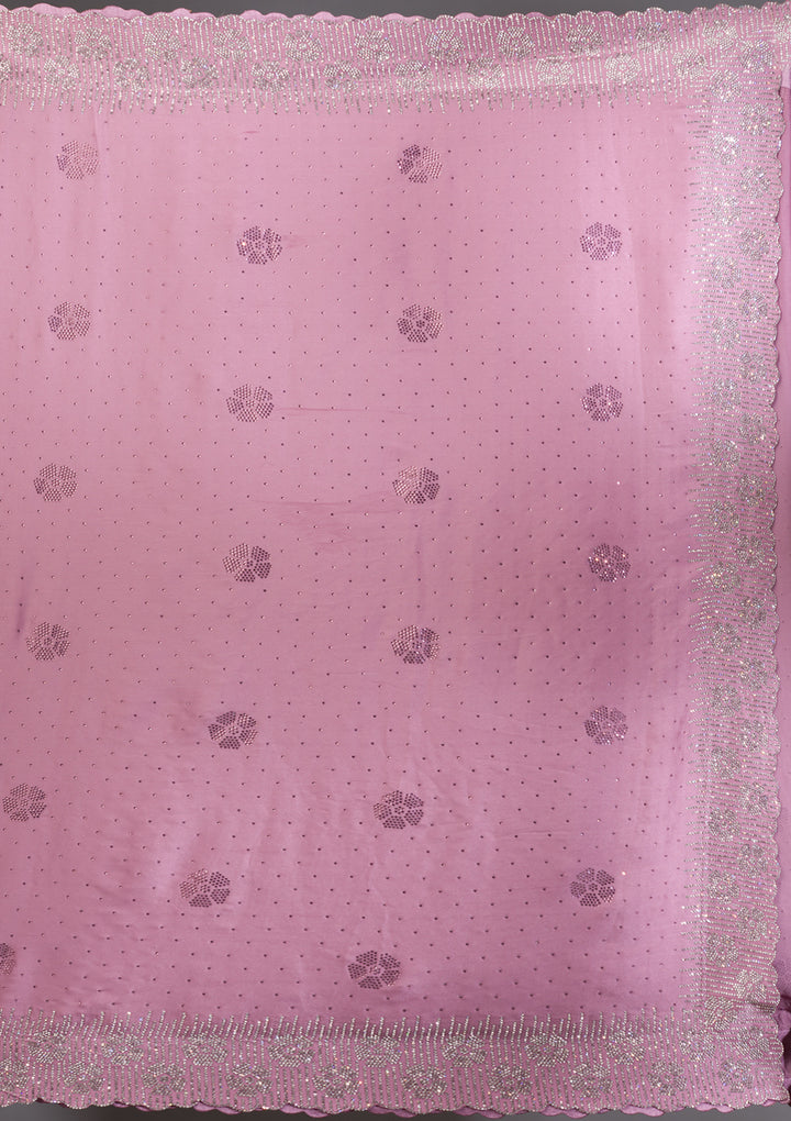 Onion Pink Swarovski Satin Saree