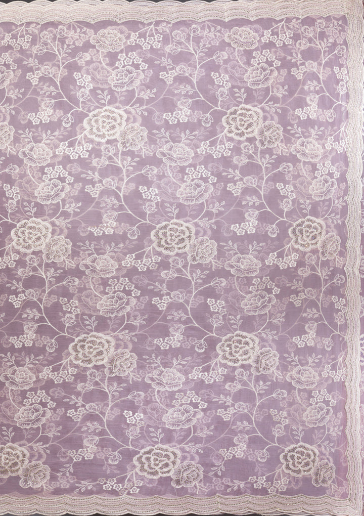 Onion Pink Threadwork Chiffon Saree