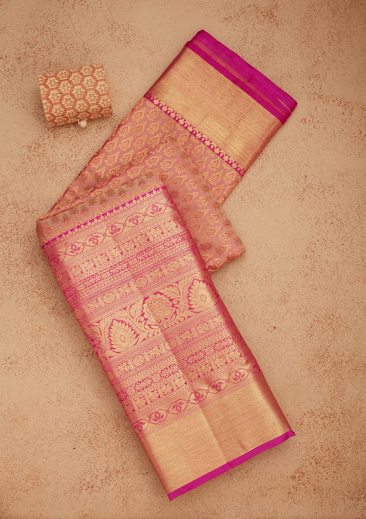 Onion Pink Zariwork Pure Silk Saree