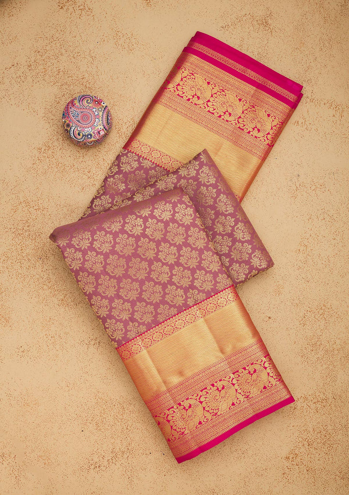 Onion Pink Zariwork Pure Silk Saree