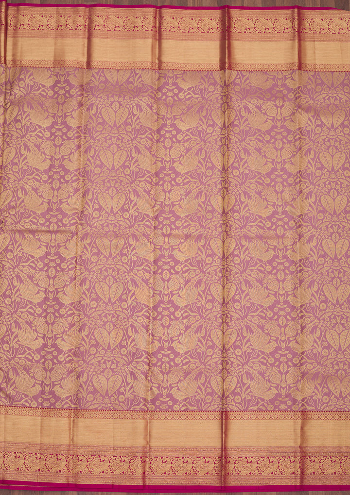 Onion Pink Zariwork Pure Silk Saree