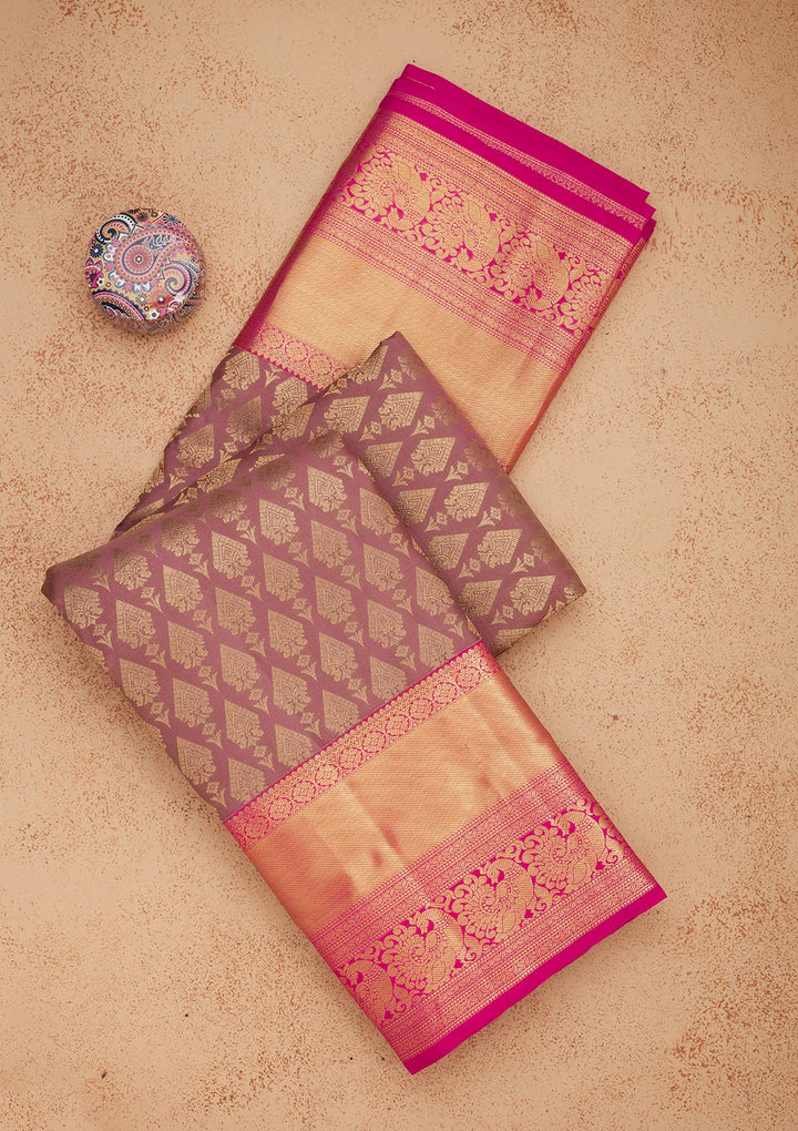 Onion Pink Zariwork Pure Silk Saree