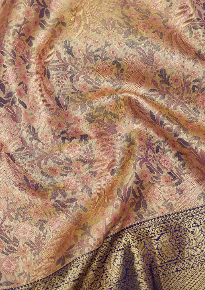 Onion Pink Zariwork Pure Silk Saree