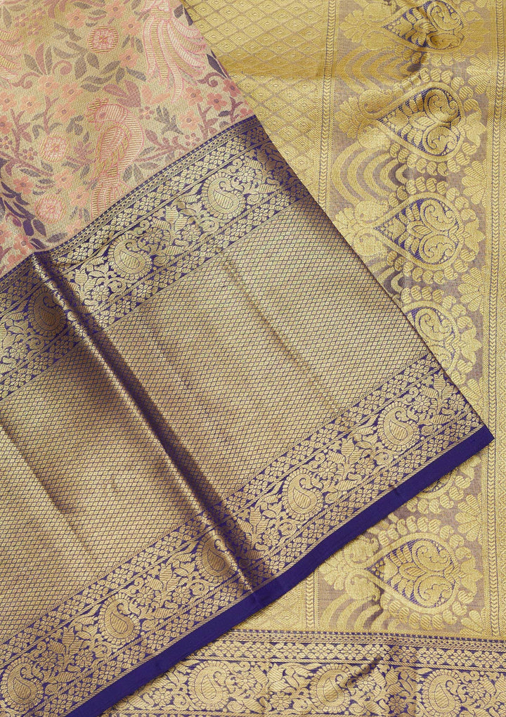 Onion Pink Zariwork Pure Silk Saree