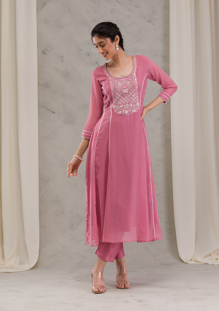 Onion Pink Cutdana Georgette Readymade Anarkali Suit
