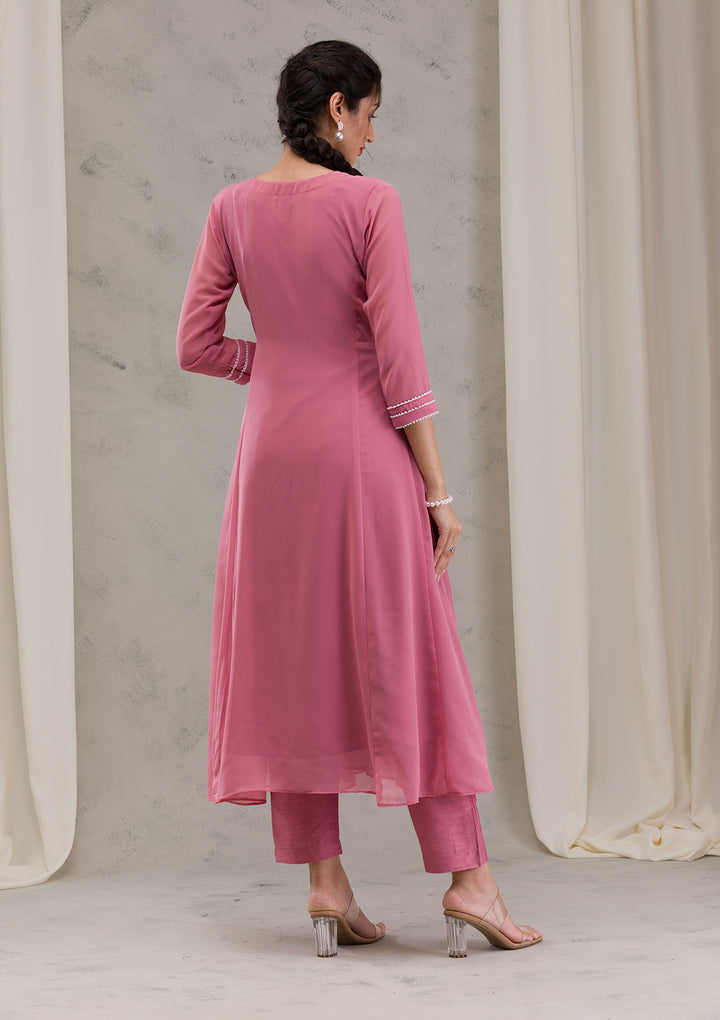 Onion Pink Cutdana Georgette Readymade Anarkali Suit
