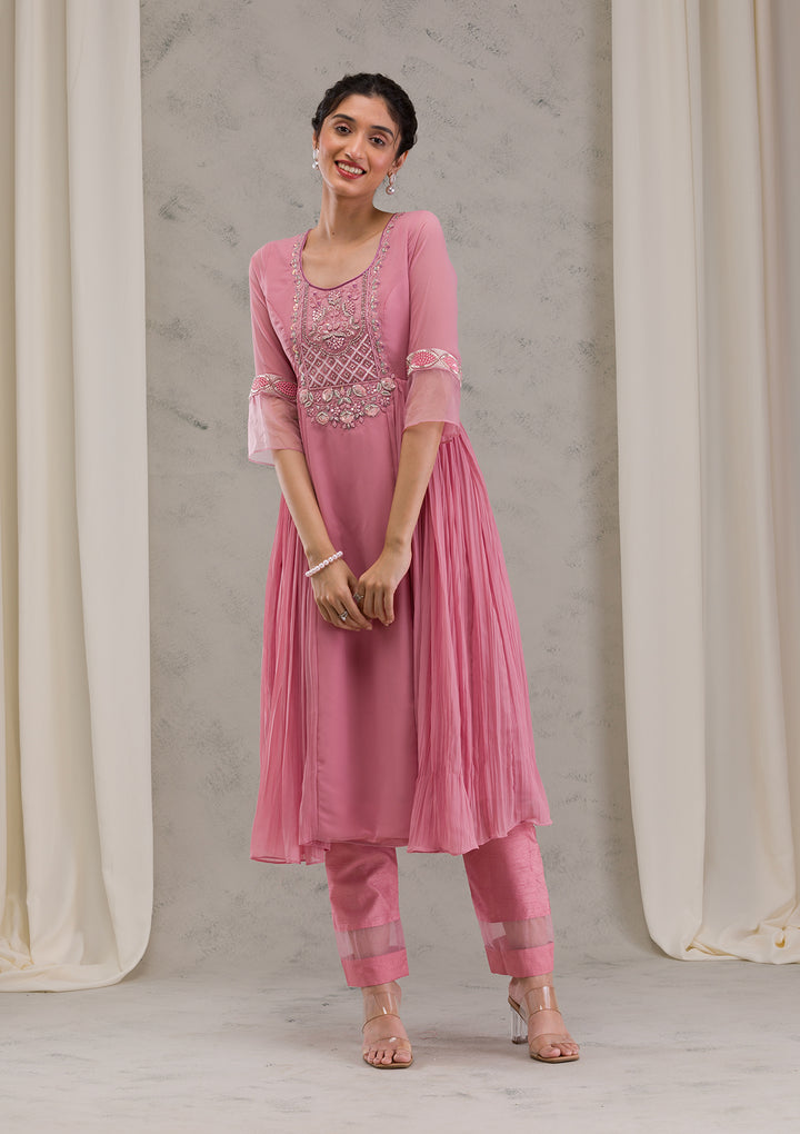 Onion Pink Cutdana Georgette Readymade Anarkali Suit